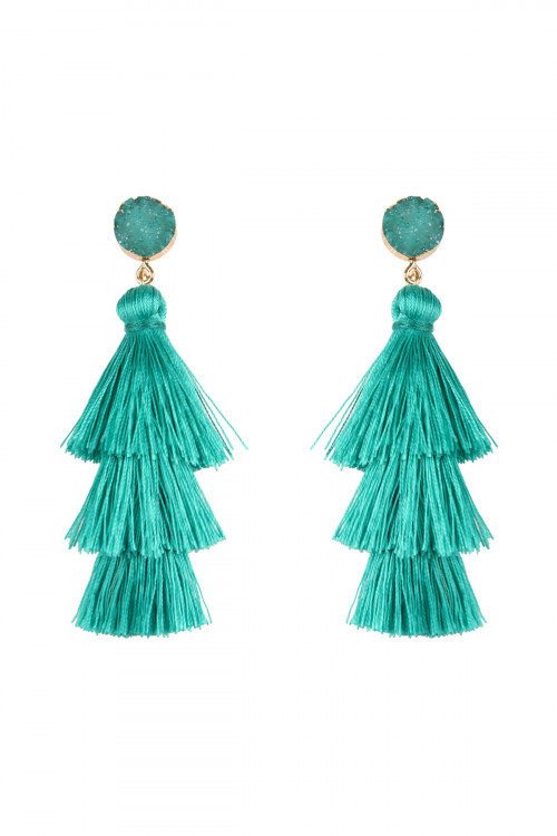 A2-3-5-HDE2484TQ TURQUOISE DRUZY POST TASSEL DROP EARRINGS/6PAIRS (NOW $1.25 ONLY!)