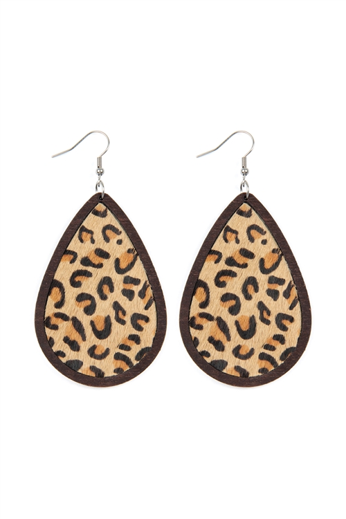 S25-2-4-HDE2524BR BROWN LEATHER TEARDROP EARRINGS/6PAIRS