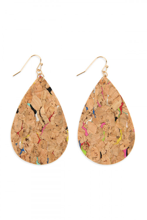 SA3-3-2-HDE2556MT MULTI PATTERN PRINTED CORK TEARDROP EARRING/6PAIRS