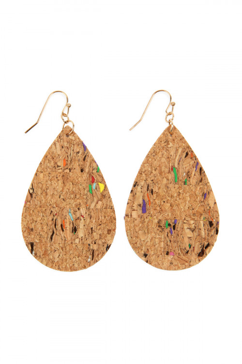 S4-6-2-HDE2556NA4 TRIBAL PATTERN PRINTED CORK TEARDROP EARRINGN-NATURAL4/6PAIRS(NOW $0.75 ONLY!)