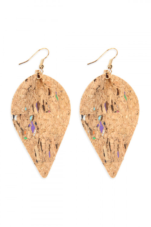 SA4-2-3-HDE2557NA4 TRIBAL PATTERN PRINTED CORK PINCHED MARQUISE EARRING-NATURAL4/6PAIRS