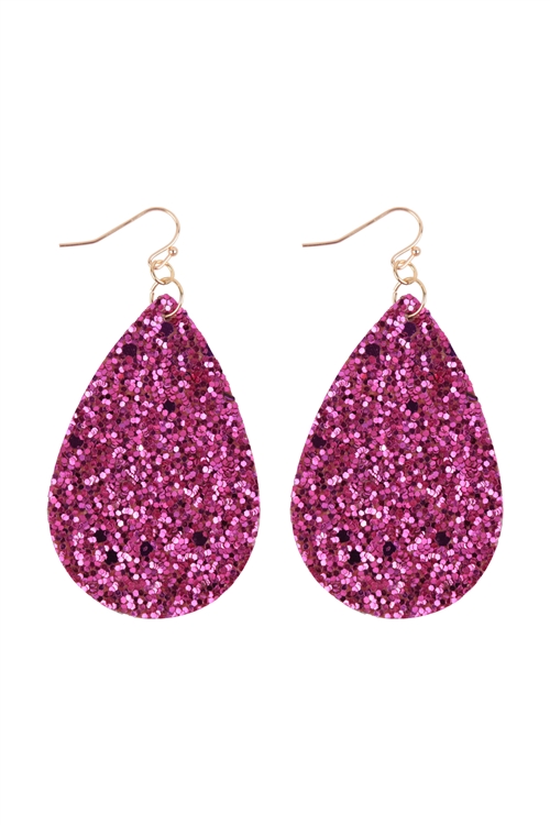 S25-4-3-HDE2560FS - FUCHSIA SEQUIN TEARDROP EARRINGS/6PAIRS