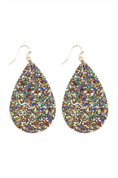 S23-4-2-HDE2560GR GREEN SEQUIN TEARDROP EARRINGS/6PAIRS