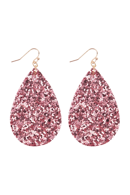 S25-4-3-HDE2560PK - PINK SEQUIN TEARDROP EARRINGS/6PAIRS