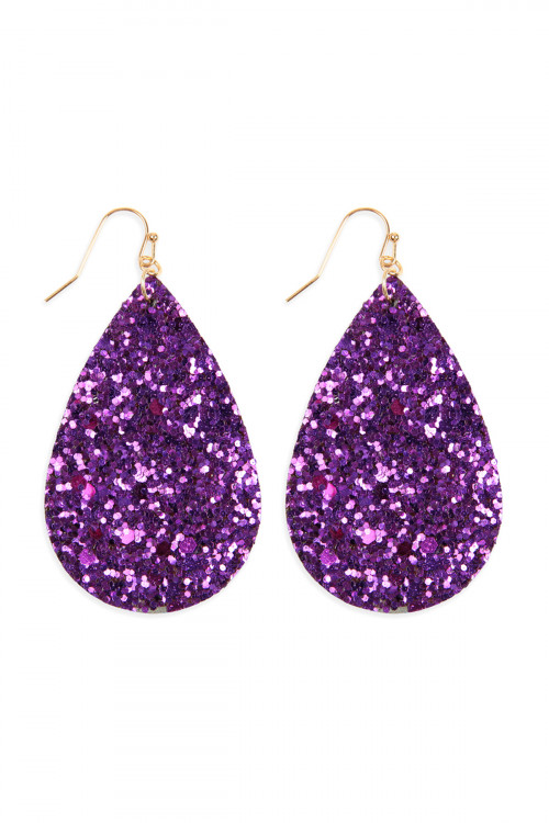 S23-5-3-HDE2560PU PURPLE SEQUIN TEARDROP EARRINGS/6PAIRS