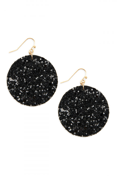 A2-1-4-HDE2562BK BLACK SEQUIN CIRCLE DROP EARRINGS/6PAIRS