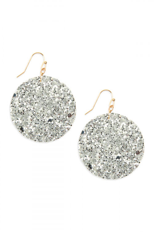 SA3-2-4-HDE2562S SILVER SEQUIN CIRCLE DROP EARRINGS/6PAIRS