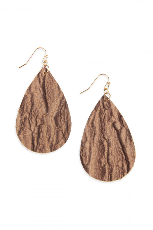 S6-5-3-HDE2564BR BROWN TREE BARK TEARDROP EARRINGS/6PAIRS