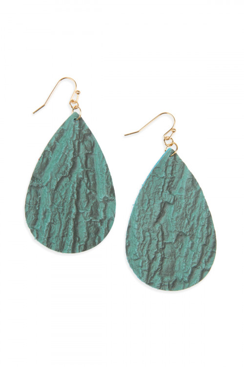 S6-5-3-HDE2564TQ TURQUOISE TREE BARK TEARDROP EARRINGS/6PAIRS