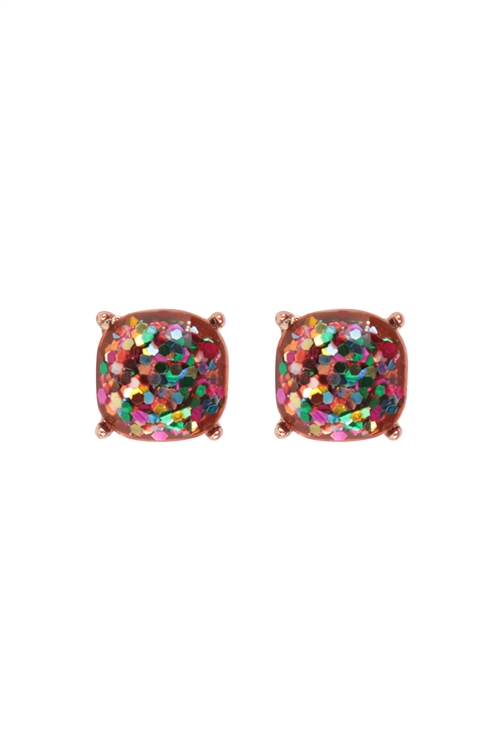S19-12-3-HDE2565MUG MULTICOLOR FACETED GLITTER CUSHION ACRYLIC POST EARRINGS/6PAIRS