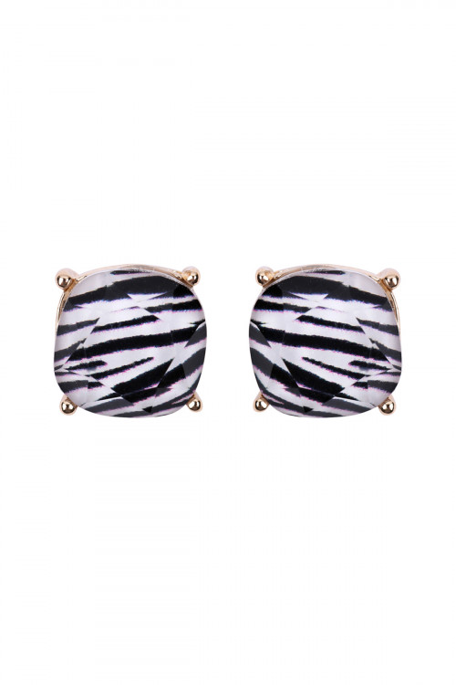 S25-2-4-HDE2566Z ZEBRA FACETED CUSHION GLITTER ACRYLIC POST EARRINGS/6PAIRS