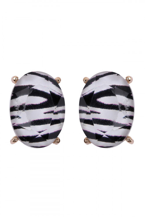 S5-6-4-HDE2569ZEB ZEBRA OVAL FACETED ACRYLIC POST EARRINGS /6PAIRS