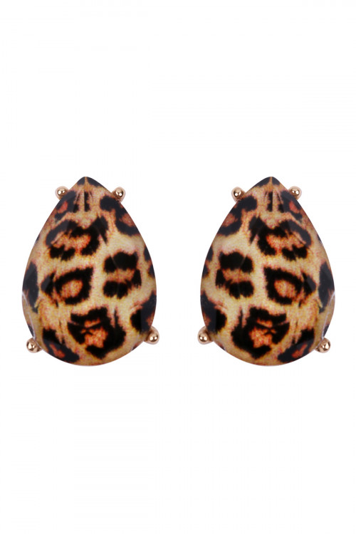 A2-3-5-HDE2570LEO LEOPARD TEARDROP FACETED ACRYLIC POST EARRINGS/6PAIRS (NOW $0.75 ONLY!)