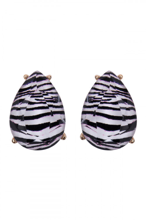 A2-5-2-HDE2570ZEB ZEBRA TEARDROP FACETED ACRYLIC POST EARRINGS/6PAIRS  (NOW $0.75 ONLY!)