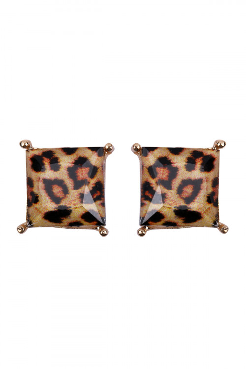 S25-2-4-HDE2571LEO LEOPARD FACETED SQUARE ACRYLIC POST EARRINGS/6PAIRS