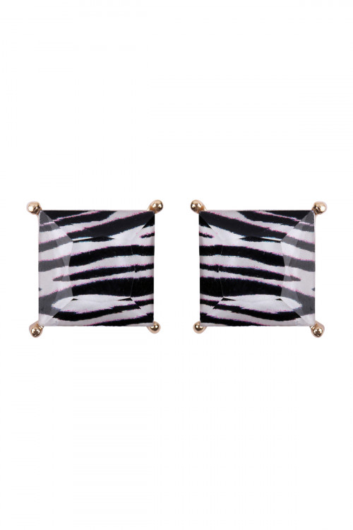 S7-4-3-HDE2571ZEB ZEBRA FACETED SQUARE ACRYLIC POST EARRINGS/6PAIRS (NOW $0.75 ONLY!)