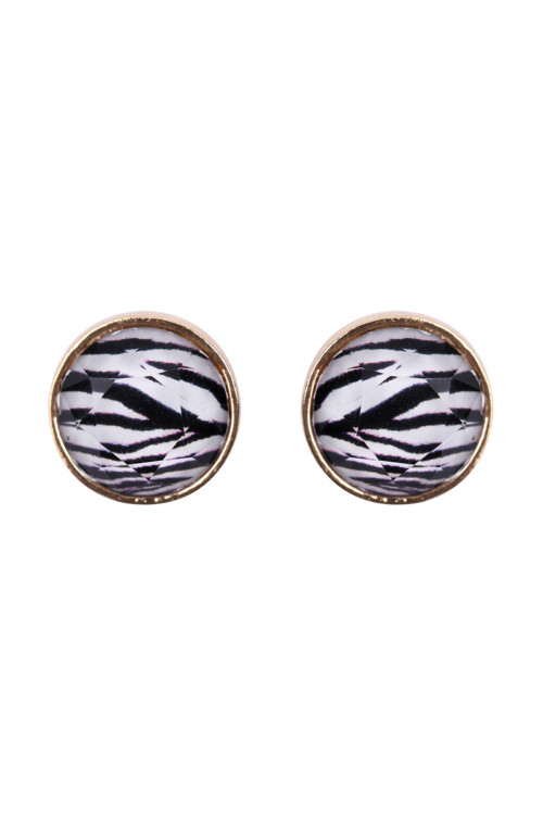 S25-2-4-HDE2572ZEB ZEBRA FACETED CIRCLE ACRYLIC POST EARRINGS/6PAIRS (NOW $0.75 ONLY!)