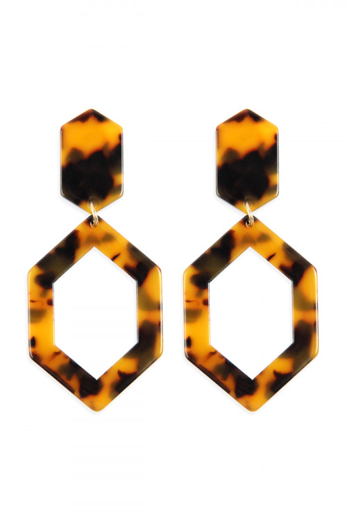 A2-2-3-HDE2573BR BROWN LINKED POLYGON TORTOISE ACETATE DROP EARRINGS/6PAIRS