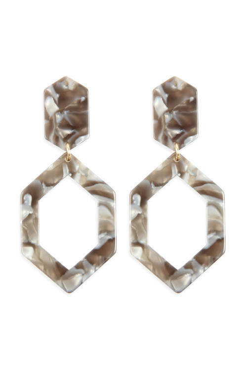 A2-2-2-HDE2573GY GRAY LINKED POLYGON TORTOISE ACETATE DROP EARRINGS/6PAIRS