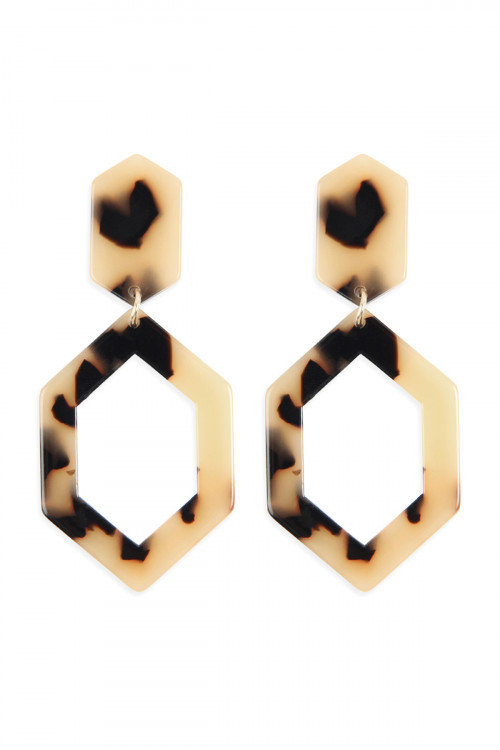 A2-2-2-HDE2573LBR LIGHT BROWN LINKED POLYGON TORTOISE ACETATE DROP EARRINGS/6PAIRS