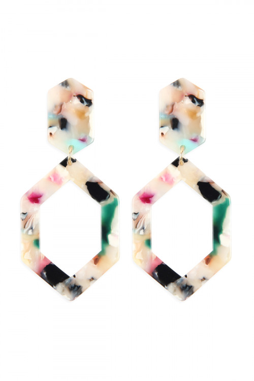 A2-1-4-HDE2573LMT LIGHT MULTI COLOR LINKED POLYGON TORTOISE ACETATE DROP EARRINGS/6PAIRS