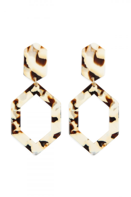 A2-2-2-HDE2573WT WHITE LINKED POLYGON TORTOISE ACETATE DROP EARRINGS/6PAIRS