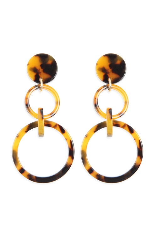 A2-2-4-HDE2574BR-1 BROWN LINKED HOOP ACETATE DANGLE EARRINGS/1PAIR