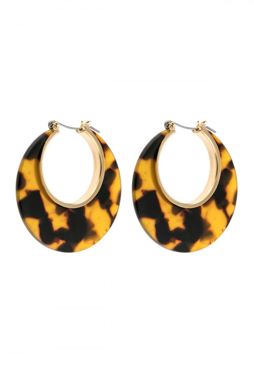 A3-1-2-HDE2575BR BROWN CRESCENT MOON SHAPE TORTTOISE ACETATE HOOP EARRING/6PAIRS