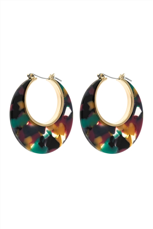 A2-2-2-HDE2575DMT-1 DAK MULTI COLOR CRESCENT MOON SHAPE TORTTOISE ACETATE HOOP EARRING/1PAIR