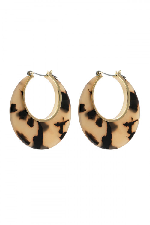 A3-1-4-HDE2575LBR LIGHT BROWN CRESCENT MOON SHAPE TORTTOISE ACETATE HOOP EARRING/6PAIRS