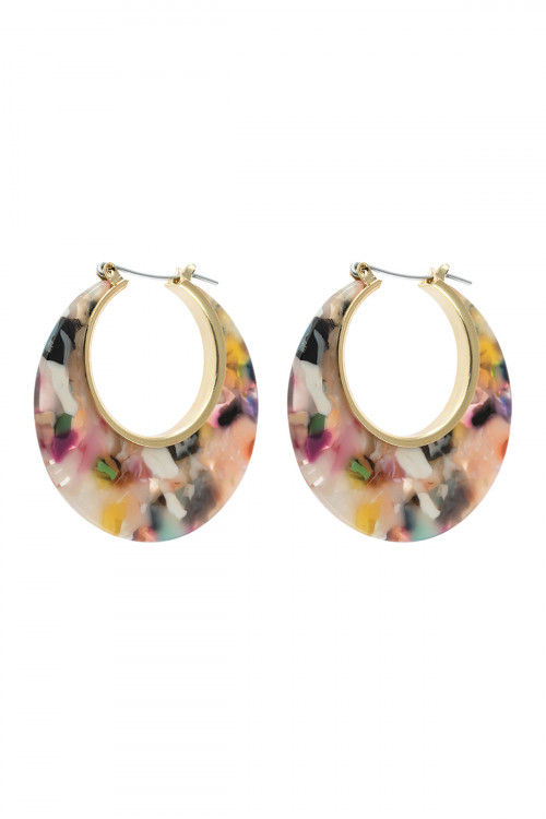 A3-1-2-HDE2575LMT LIGHT MULTI COLOR CRESCENT MOON SHAPE TORTTOISE ACETATE HOOP EARRING/6PAIRS