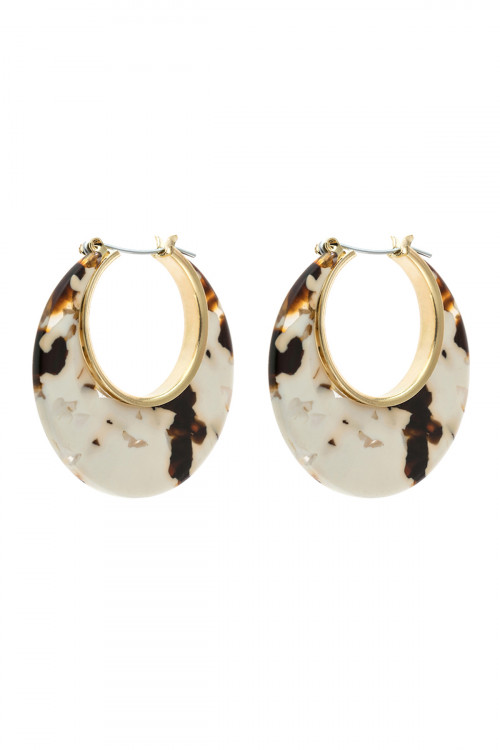 A3-1-4-HDE2575WT WHITE CRESCENT MOON SHAPE TORTTOISE ACETATE HOOP EARRING/6PAIRS