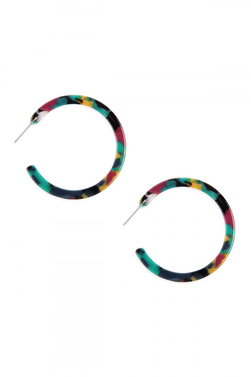 A2-2-4-HDE2576DMT DARK MULTI COLOR POST HOOP ACETATE TORTOISE EARRINGS/6PAIRS