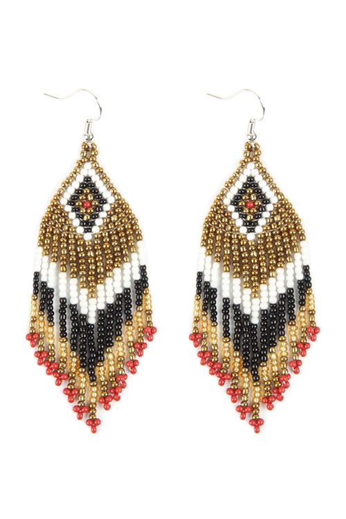 S5-7-3-HDE2580BK-1 BLACK SEED BEADS DANGLE EARRINGS/1PAIR