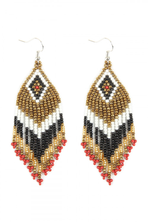 S22-7-2-HDE2580BK BLACK SEED BEADS DANGLE EARRINGS/6PAIRS