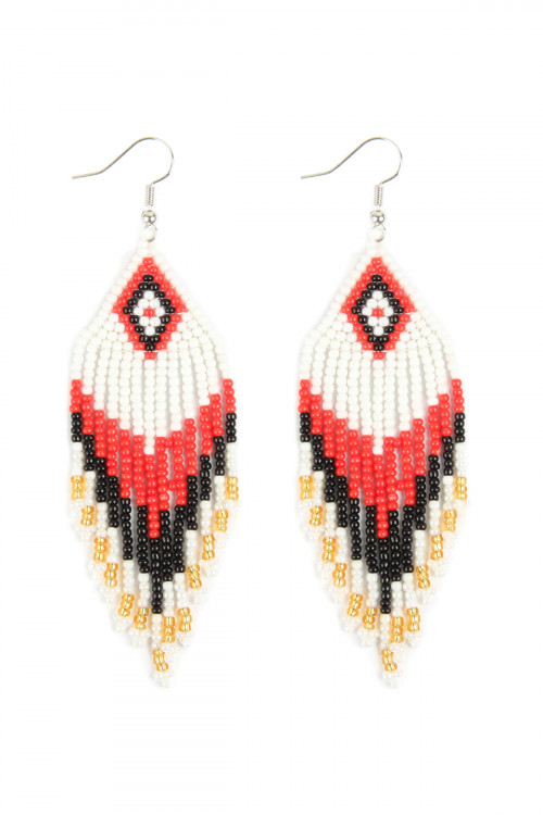 A2-1-4-HDE2580WT WHITE SEED BEADS DANGLE EARRINGS/6PAIRS