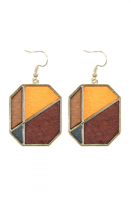 A2-2-4-HDE2584BR BROWN COLORED POLYGON DROP EARRINGS/6PAIRS