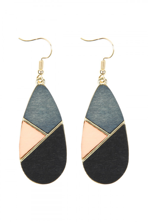 A2-3-3-HDE2585BK BLACK COLORED POLYGON TEARDROP EARRINGS/6PAIRS