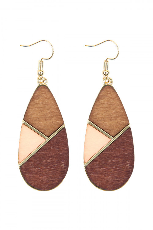 A2-3-3-HDE2585BR BROWN COLORED POLYGON TEARDROP EARRINGS/6PAIRS