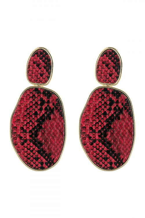 A3-2-3-HDE2589RD RED SNAKE SKIN PRINTED FACETED POST EARRING/6PAIRS