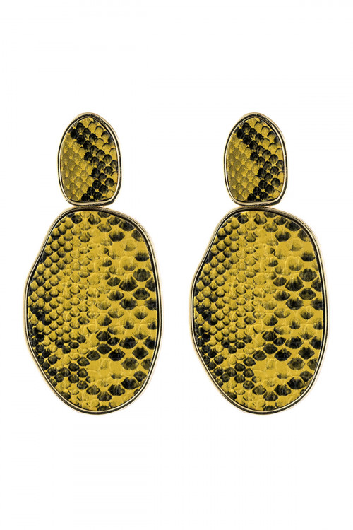 A3-2-3-HDE2589YW YELLOW SNAKE SKIN PRINTED FACETED POST EARRING/6PAIRS