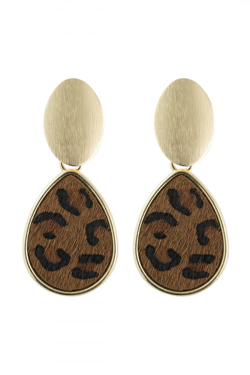 S23-7-3-HDE2593BR BROWN FACETED LEOPARD PEAR SHAPE LINK POST EARRING/6PAIRS (NOW $1.00 ONLY!)