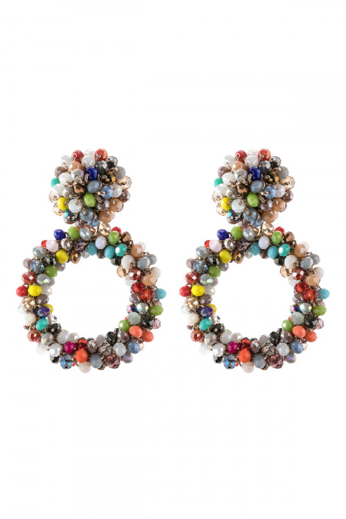 A3-2-3-HDE2595MT MULTI COLOR RONDELLE HOOPS POST EARRING/6PAIRS