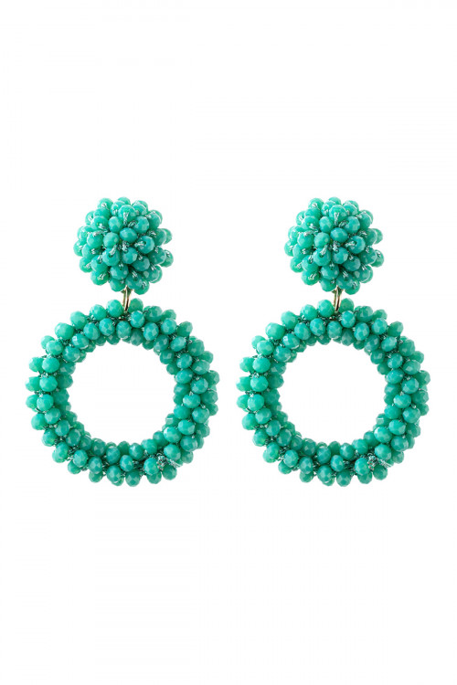 A3-2-3-HDE2595TQ TURQUOISE RONDELLE HOOPS POST EARRING/6PAIRS