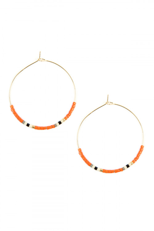 A2-1-2-HDE2605COR CORAL SEED BEADED HOOP EARRINGS/6PAIRS