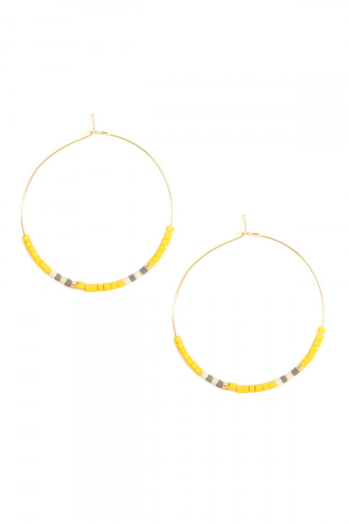 237-F-HDE2605YW YELLOW SEED BEADED HOOP EARRINGS/6PAIRS