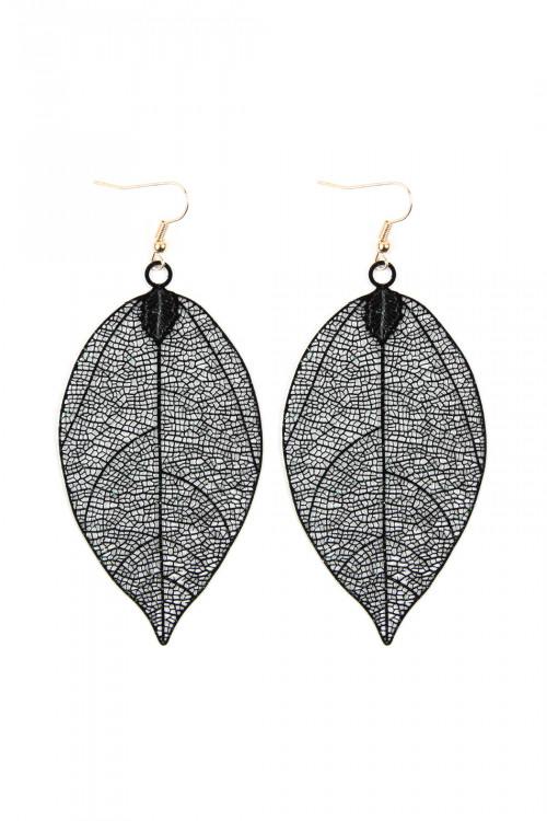 A1-2-2-HDE2610BK BLACK FILIGREE LEAF EARRINGS/6PAIRS