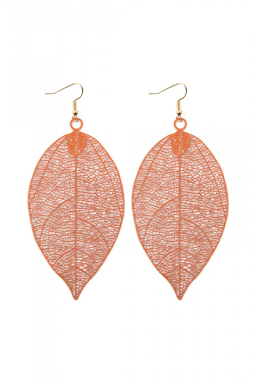 A2-3-3-HDE2610OR ORANGE FILIGREE LEAF EARRINGS/6PAIRS