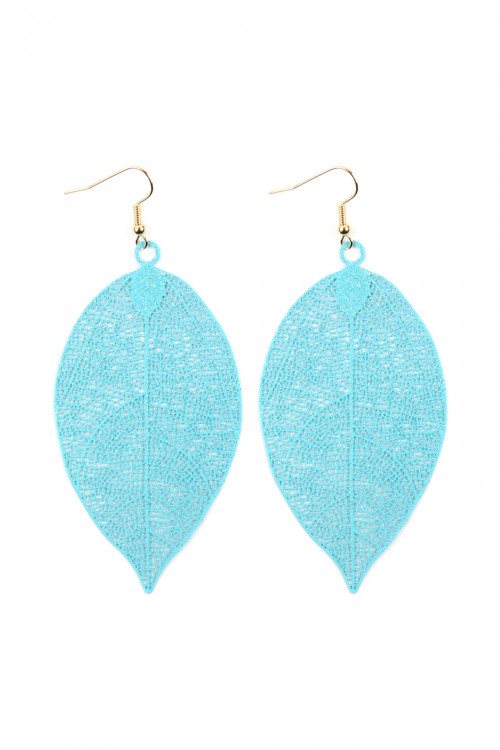 A1-2-2-HDE2610TQ TURQUOISE FILIGREE LEAF EARRINGS/6PAIRS