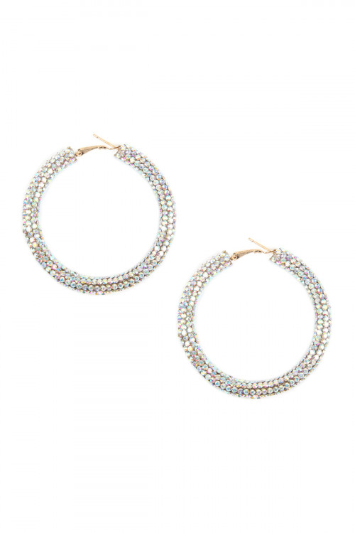 S23-10-5-HDE2611AB IRIDESCENT CLEAR RHINESTONE COATED HOOP EARRINGS/6PAIRS